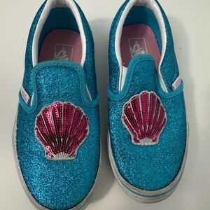 Vans Kids Teal Glitter Slip-On Sneakers with Pink Sequin Shells